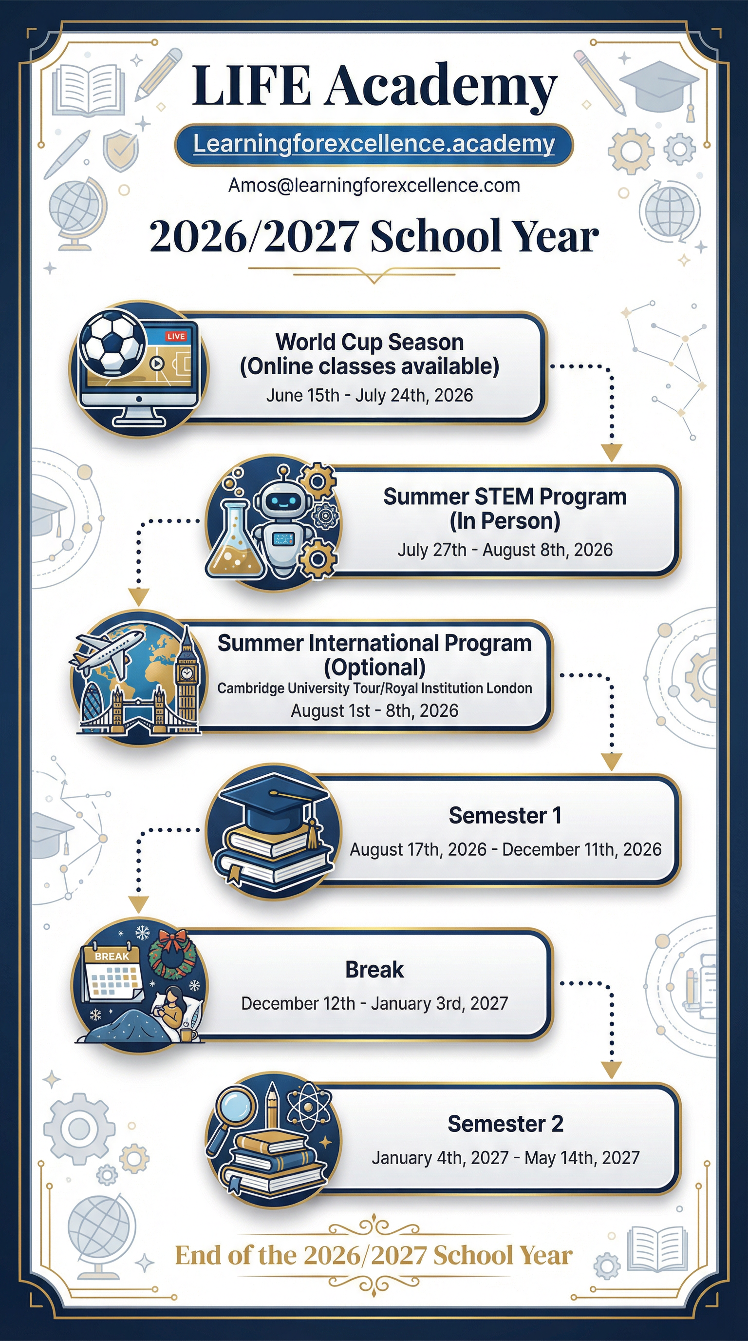 LIFE Academy 2026-2027 School Year Calendar